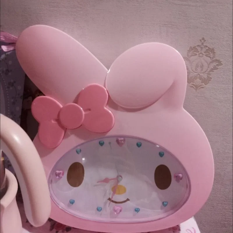 New Product Sanrio Anime Peripheral Melody Creative Living Room Bedroom Silent Cartoon Cute Wake Up Clock Wall Table Girl Gift