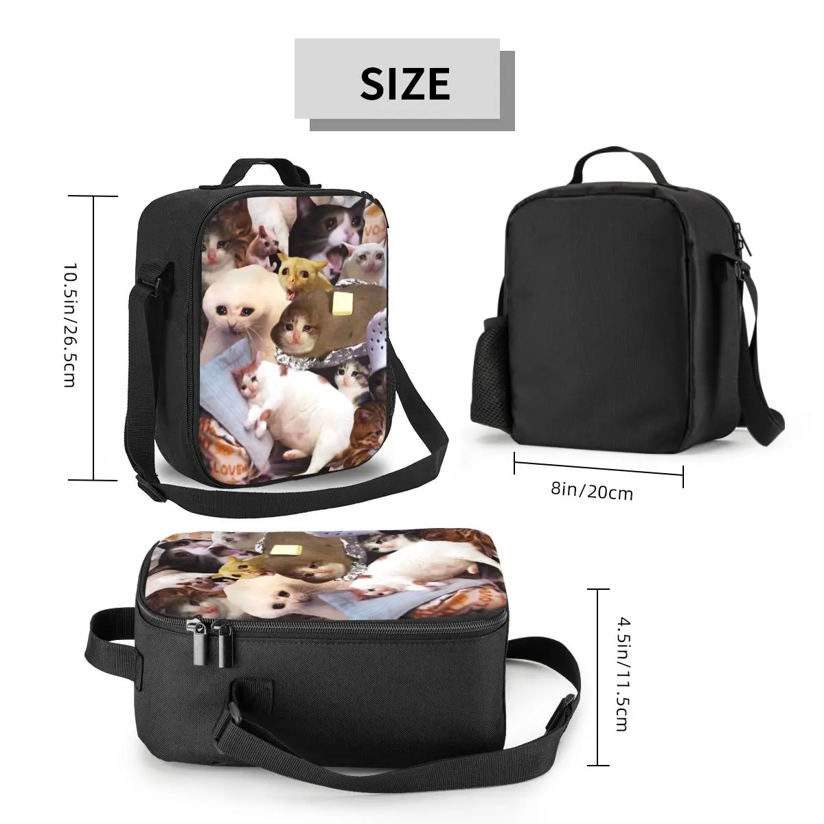 Custom Crying Cat Memes Insulated Lunch Bag for Camping Travel Animal Waterproof Cooler Thermal Lunch Box Women Kids