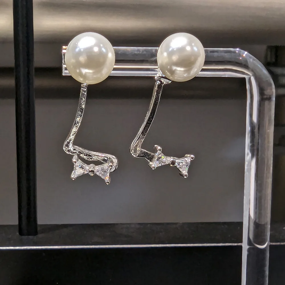 

925 Silver Needle, Bow Pearl Temperament Beauty Versatile Commuter Daily Delicate Earrings