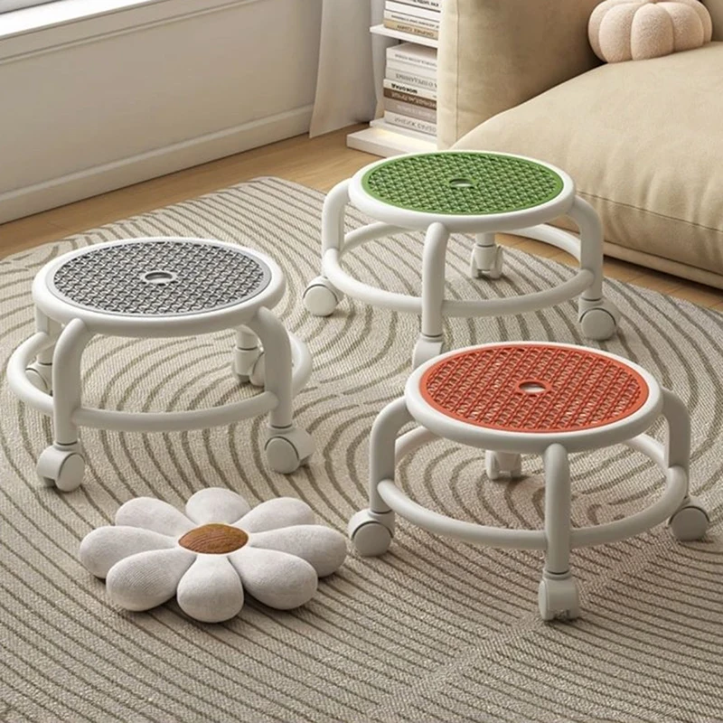 1pcs Swivel Rolling Stool Round Low Small Grey Universal Wheel Kids Adult Strong Capacity Practical Storage