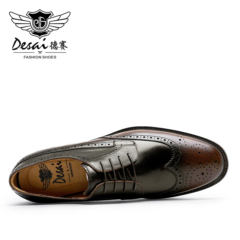 DESAI Genuine Leather Men Shoes Handmade Derby Business Classic Formal Brogue Carved Designer Shoes For Men 2024 New Color