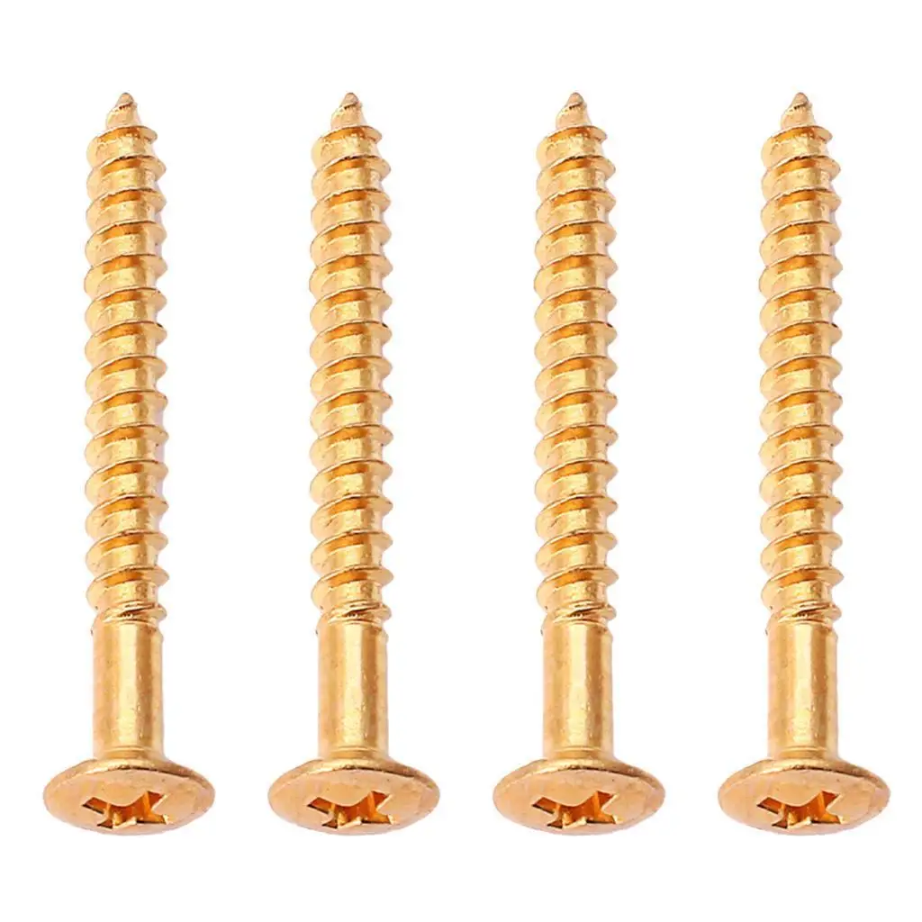 Tooyful 4Pcs Gold Metal Electric Bass guitar Neck Joint Plate Mounting Screws 44.5mm Replacement for Professional Brand Guitar