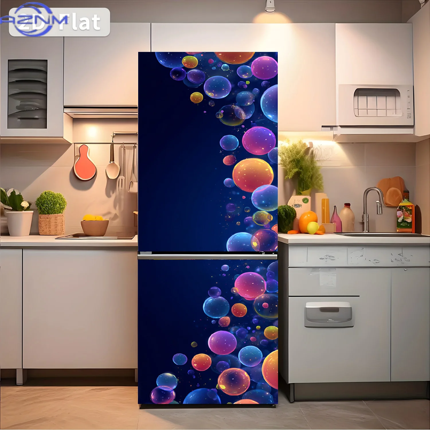 1pc of Refrigerator Sticker, , Featuring a Dreamy Colorful Bubble Theme Design. Self-Adhesive Wall Decoration Suitable for Cab