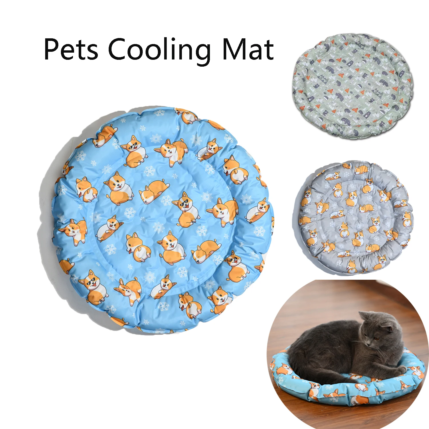 

Round Pet Ice Nest Large Medium Dog Cooling Mat Non - toxic Ice Silk Pads for Dogs Cats Outdoors Car Summer