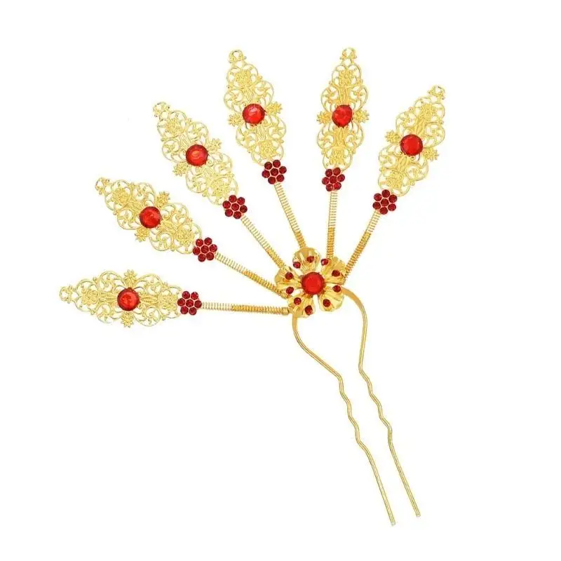 652F Thai Cultural Peacocks Designs Hairpin Alloy with Rhinestones Hair Ornament