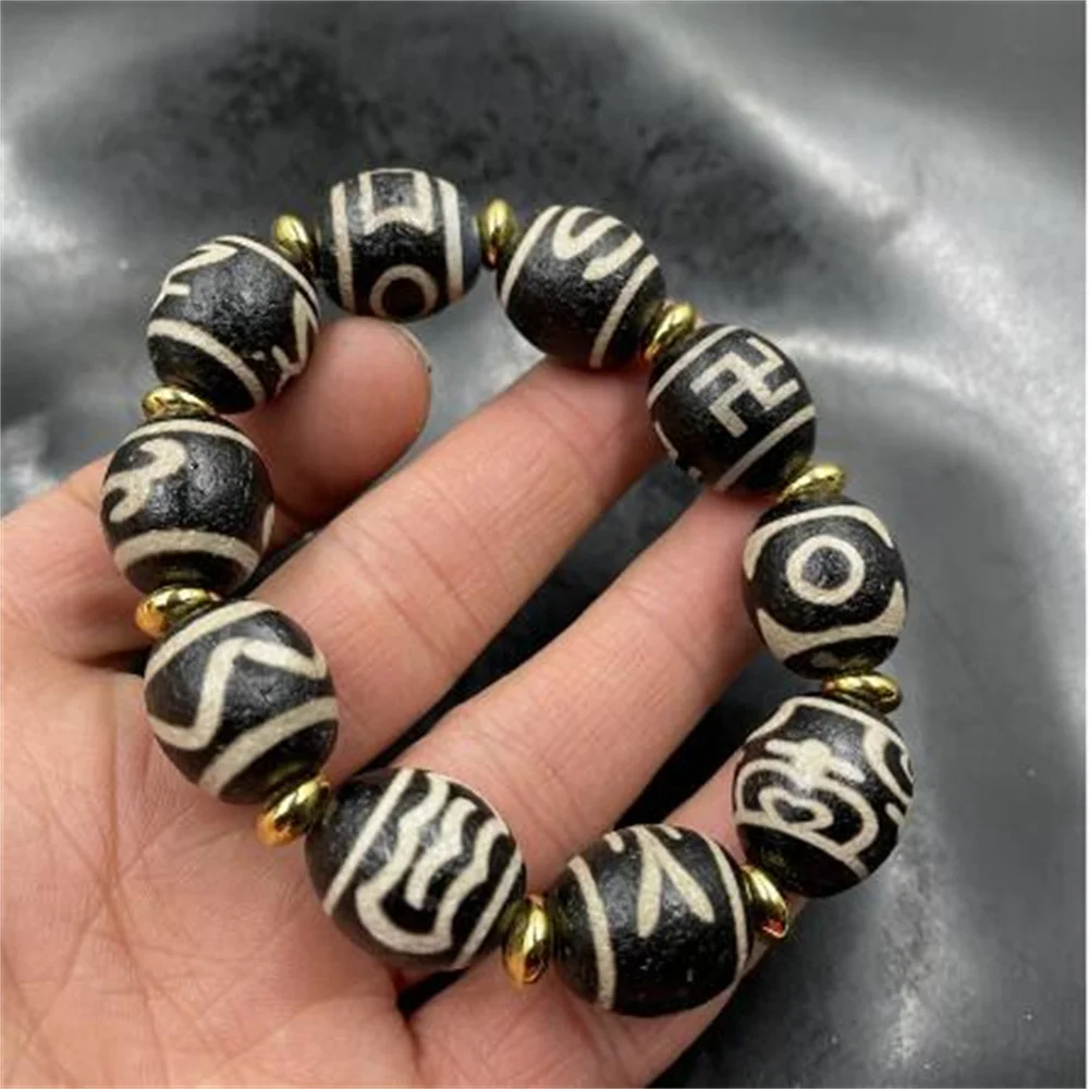 

Boutique High-Oil Pulp-Coated Duobao Tibet Beads Bracelet Black and White Natural Men's and Women's Same Bracelet