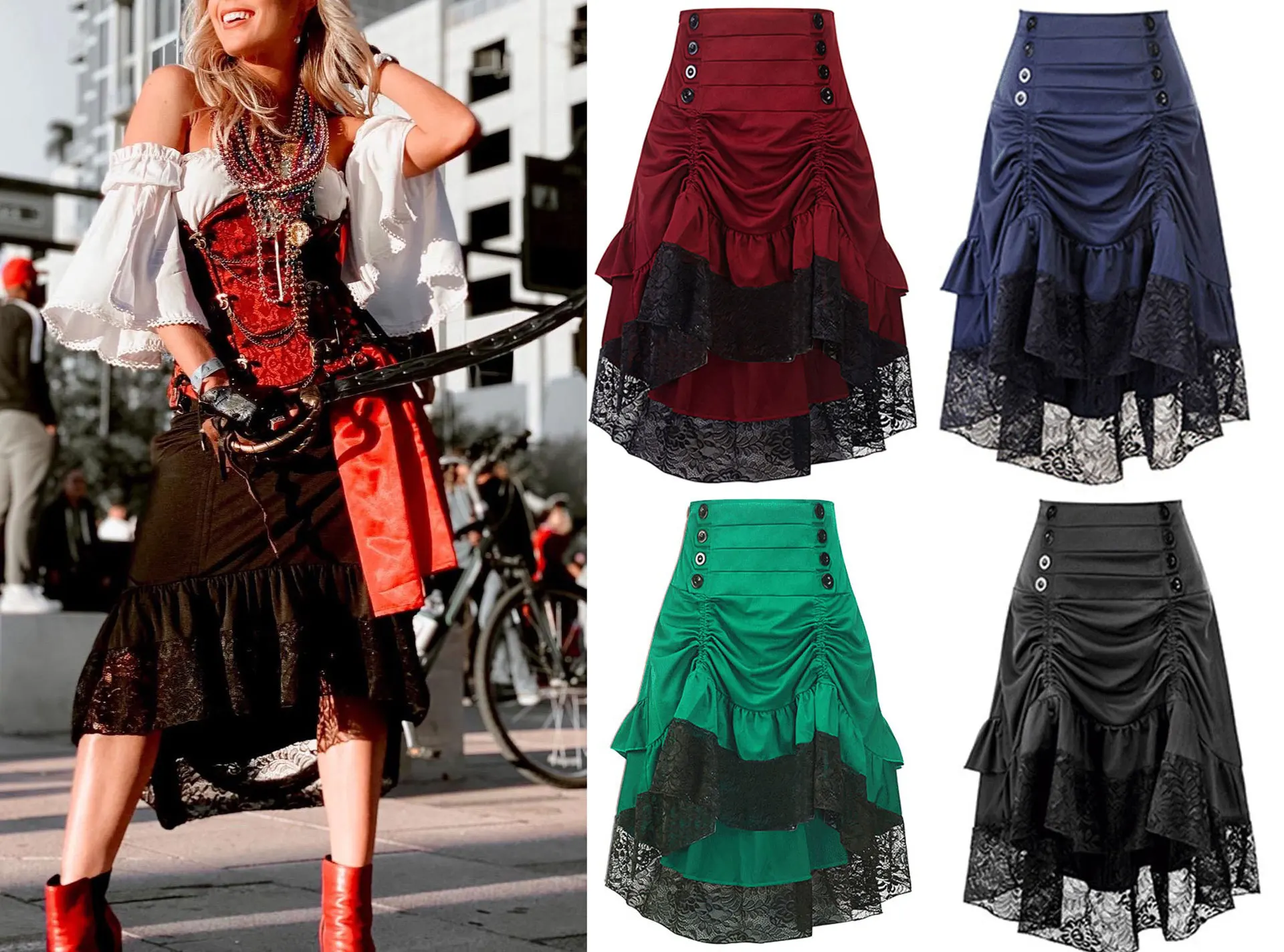 

Женская кружевная юбка средней длины, винтажная готическая юбка в стиле «Лолита», Осень-зима