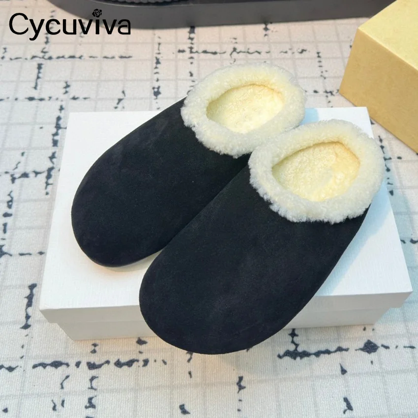 Designer New Wrap Toe Flat Slipper Women Round Toe Suede Wool Mules Flat Shoes Winter Casual Party Beach Walking Shoes For Women