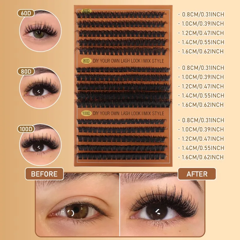 15 แถว Eyelash EXTENSION ธรรมชาติปริมาณ 60/80D/100D Cluster False Eye Lashes 5D Fluffy Lashes แต่งหน้า Cilios