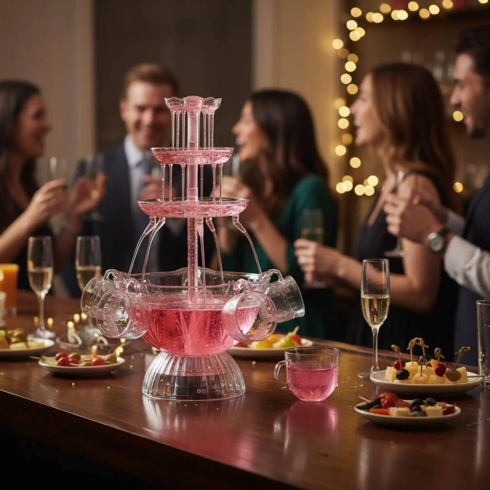 5-Cup Dispenser Continuous Circulation Party Pouring Display Reusable Cups Beverage Dispenser for Banquet