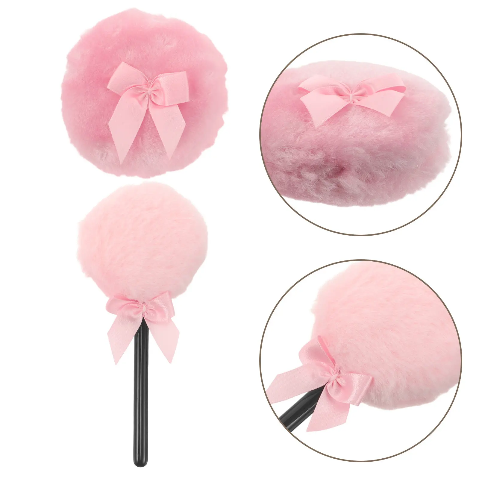 Body Powder Puff Set 4 Piece Large Soft Makeup Applicator with Handle Pink Bow Wand for Cosplay Travel