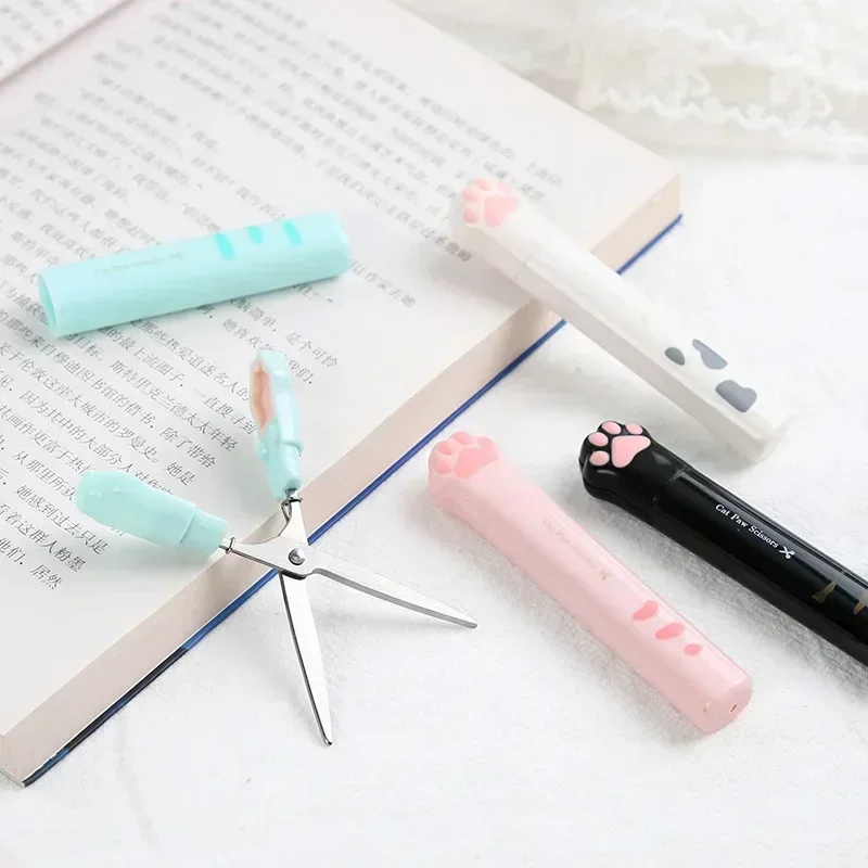 Cute Multifunctional Stainless Steel Hand Scissors Mini Portable Kawaii Cat Paw Art Scissors School Stationery Novelty