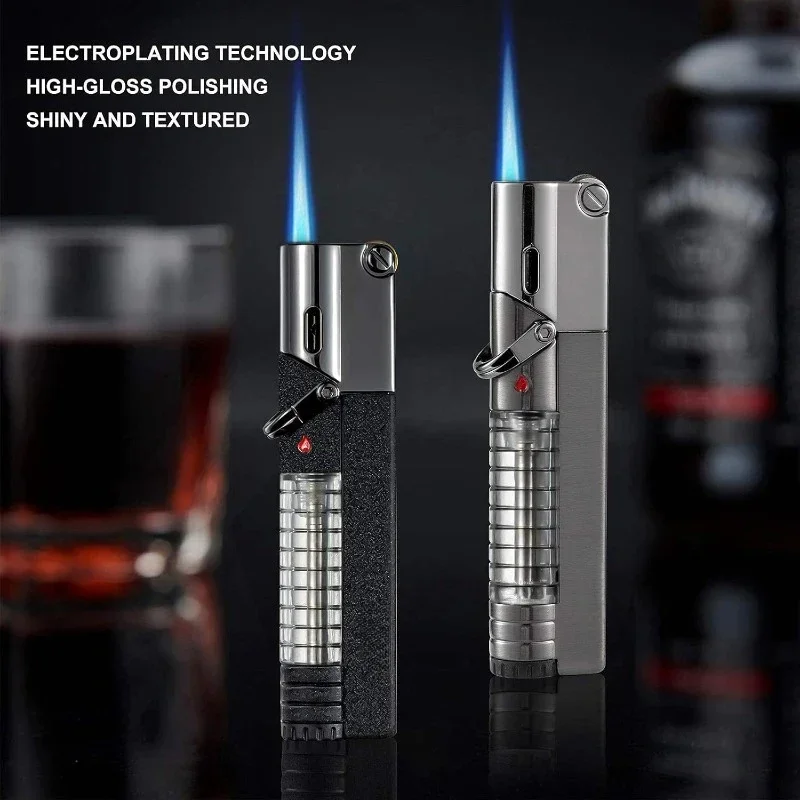 Aomai Grinding Wheel Torch Windproof Butane Gass Lighter Blue Flame Visual Gas Chamber Locking Flame Men's Gift Lighter