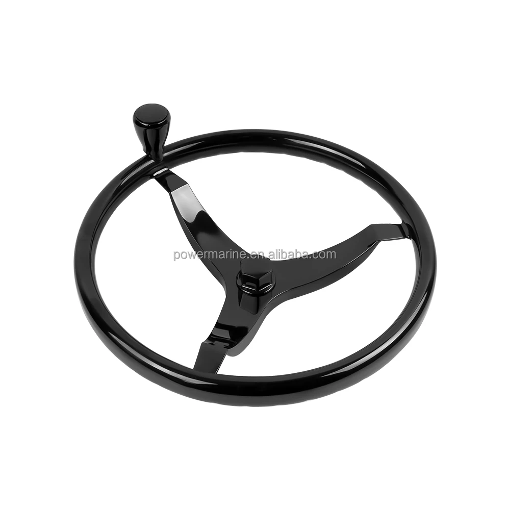 High Quality Marine Hardware Manufacturer Stainless Steel Black Marine Boat Steering Wheel  with High-speed Knob