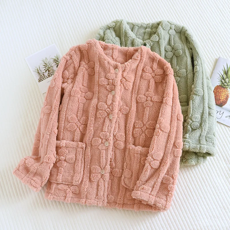 여성용 파자마 원피스 탑스 플란넬 가을 겨울 잠옷 두꺼운 파자마 세트 따뜻하게 유지하는 코랄 플리스 긴 소매 홈웨어