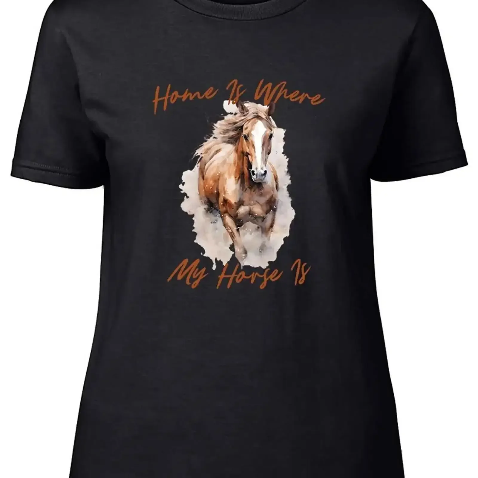 

Equestrian Horses Womens T Shirt Home Is where my Horse Ladies vintage Washed streetwear fashion Casual Unisex Breathable