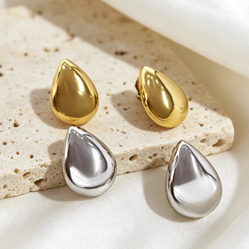 Chunky Chubby Stainless Steel Ear Clips for Women Teardrop 18K Gold Plated Waterproof Non Pierced Earrings High Quality Jewelry