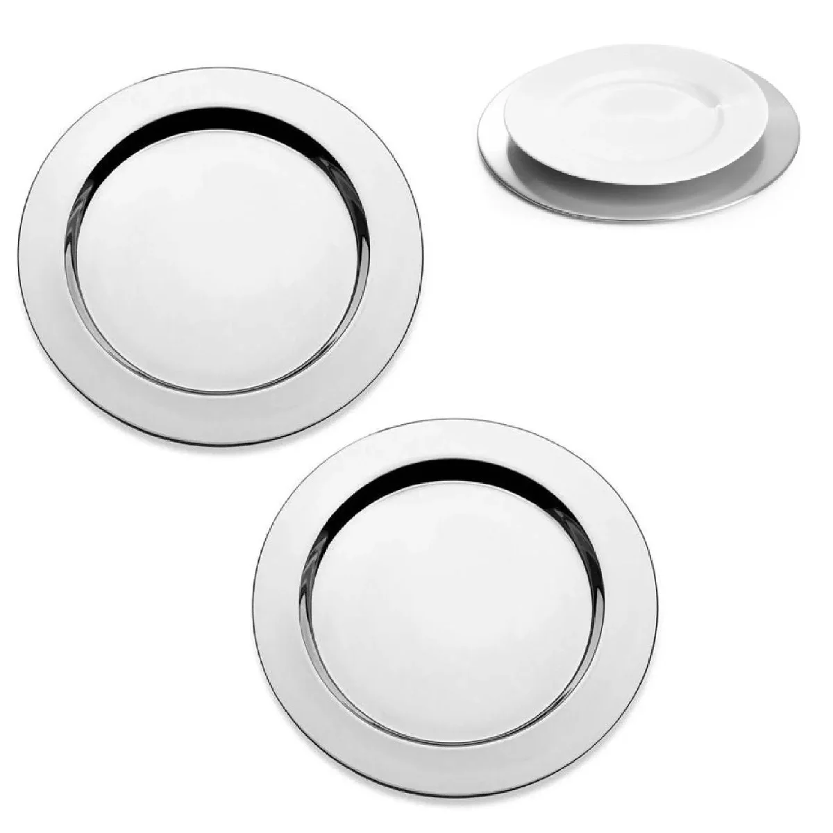 2 Sousplat Round Stainless Steel Silver Resistant Buffet