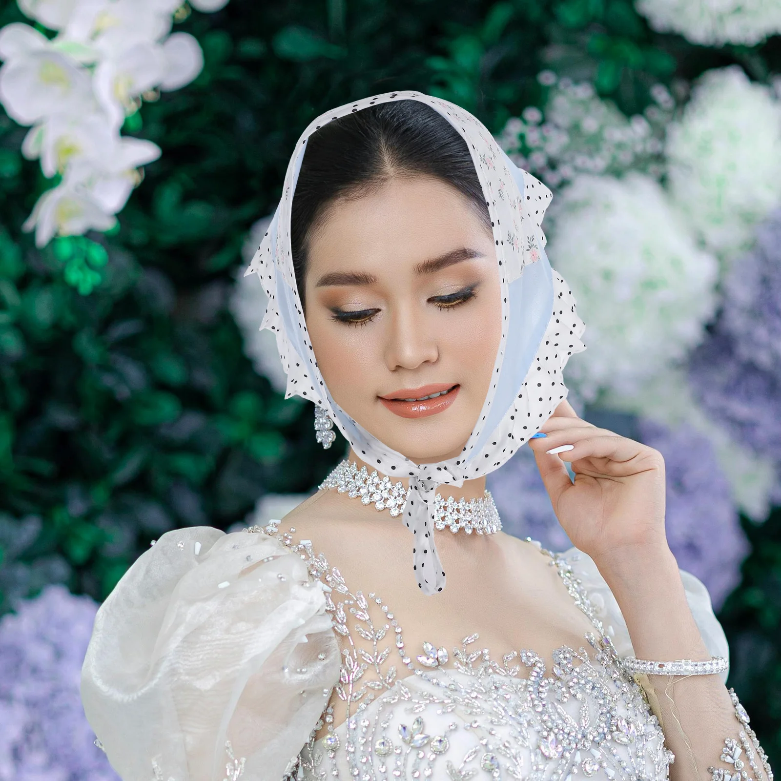 

Milk Blue Floral Headscarf Small Spotted Pattern Stylish Soft Lightweight Scarves Women Fall Flower Crown Hair Accessories