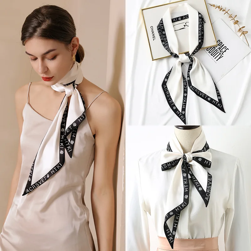 

2025long silk scarf, high-end retro streamer, letter bag, silk scarf, polka dot women's neck small square scarf