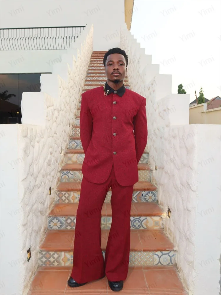 Elegant Red Men's Suits Single Breasted Prom Suit Classic Jacket for Men Tuxedos Graduation Casual Blazer Set Customized