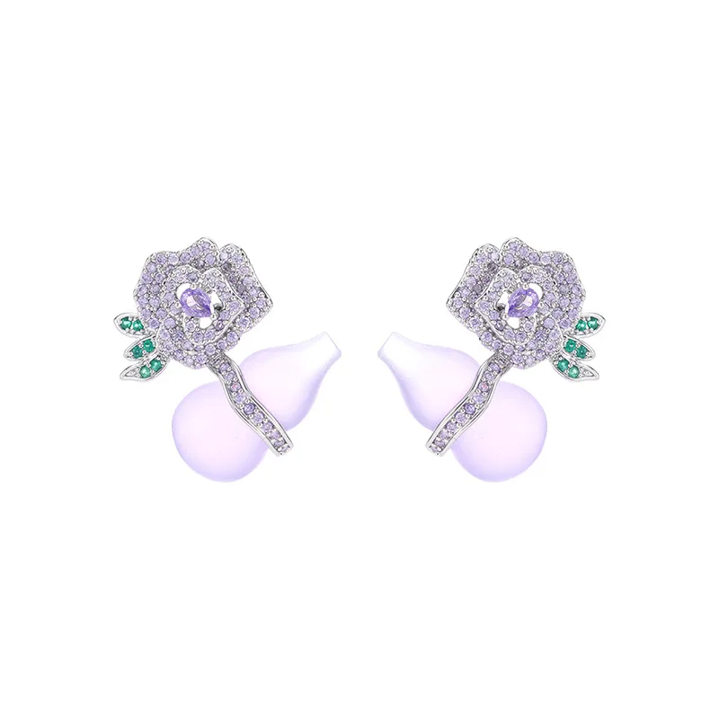 Цветочные серьги-гвоздики из тыквы с фиолетовым халцедоном и легкой роскошкой и элитным ощущением, а нишевая китайская трендовая роза.