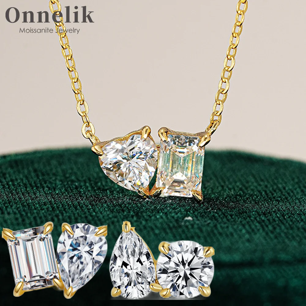 

Onnelik 1CT Pear/Round/Emerald/Heart Double Moissanite Pendant Necklace 925 Sterling Sliver for Women Wedding Fine Jewelry Gifts