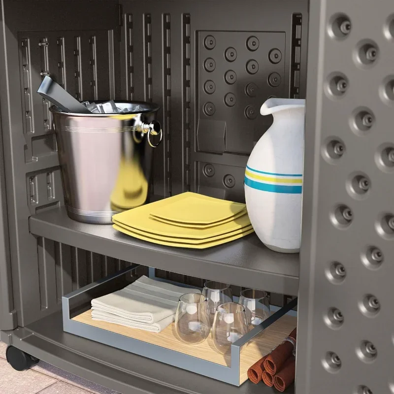 محطة تخزين وإعداد بلاستيكية للفناء المنزلي مع نمط خوص مزخرف وألواح حائط متعددة باللون الرمادي الحجري #6