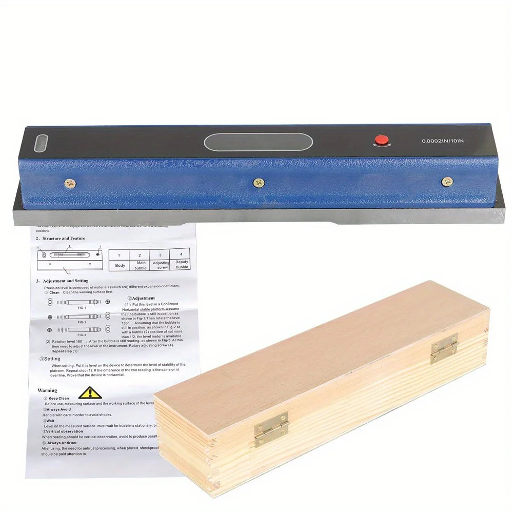 

12" (300 mm) precision level, accuracy 0.02 mm/m Strip level with wooden case