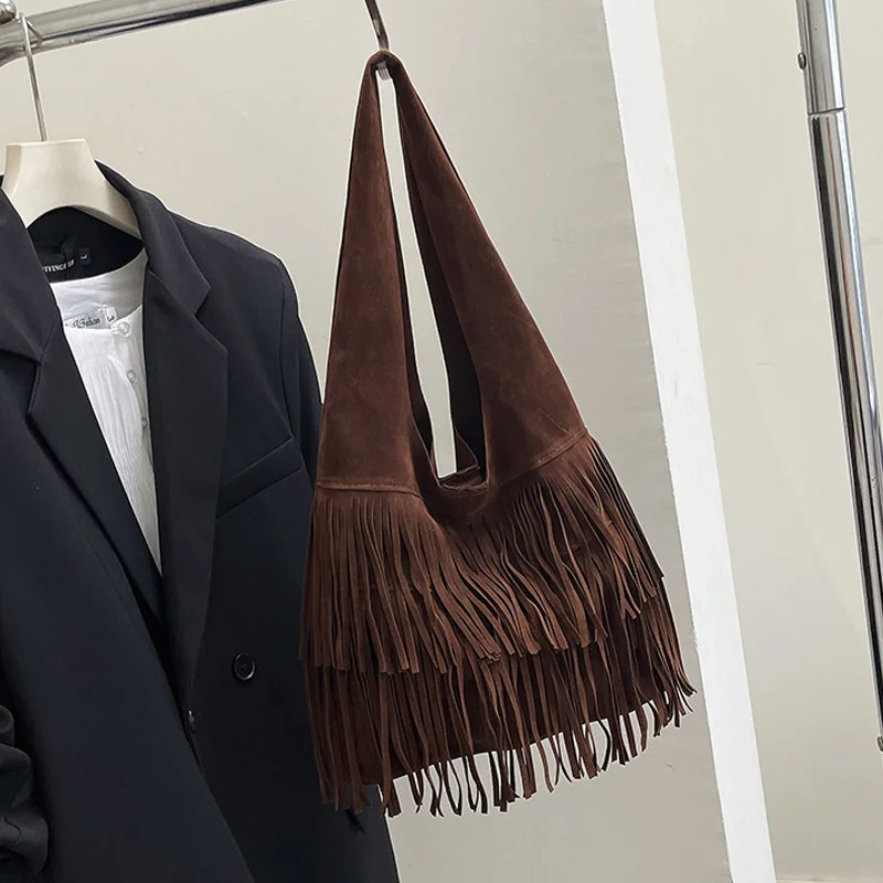 Wildleder-Quasten-Umhängetaschen aus hochwertigem Kunstleder, modische, geräumige, luxuriöse und beliebte Damen-Handtaschen, lässig, neu – Detail 29