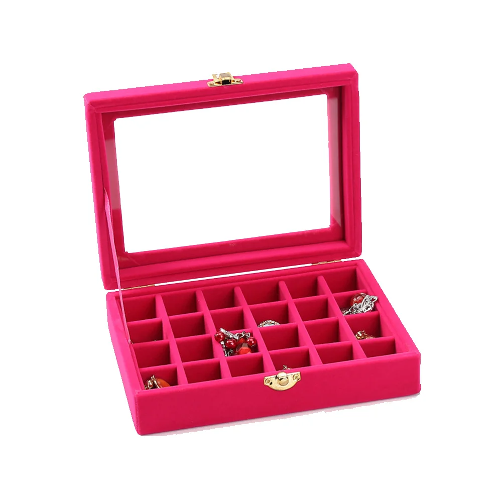 Rosy Jewelry Container with 24 Trumpets Holder for Earrings Rings Gift Storage Display Jewelry Container