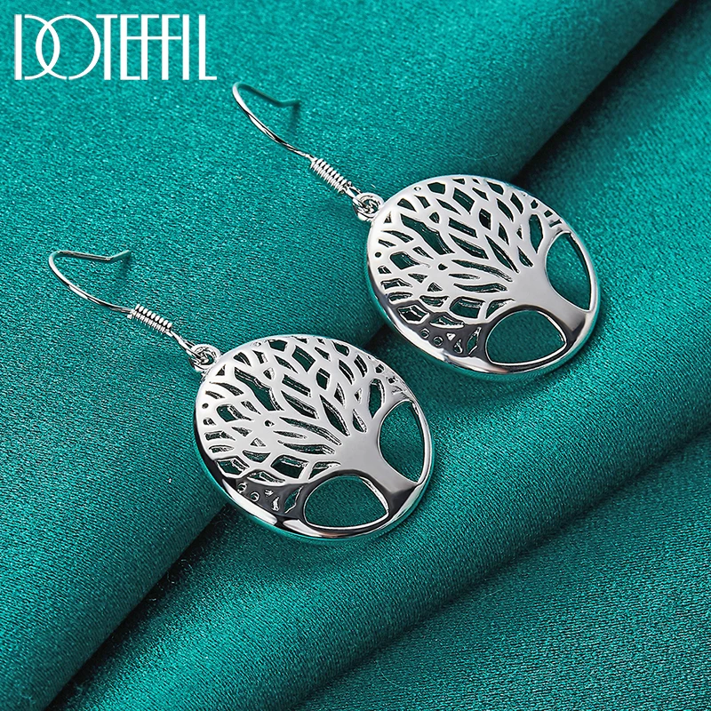

DOTEFFIL 925 Sterling Silver Circle Tree Drop Earrings Charm Woman Jewelry Fashion Wedding Engagement Party Gift
