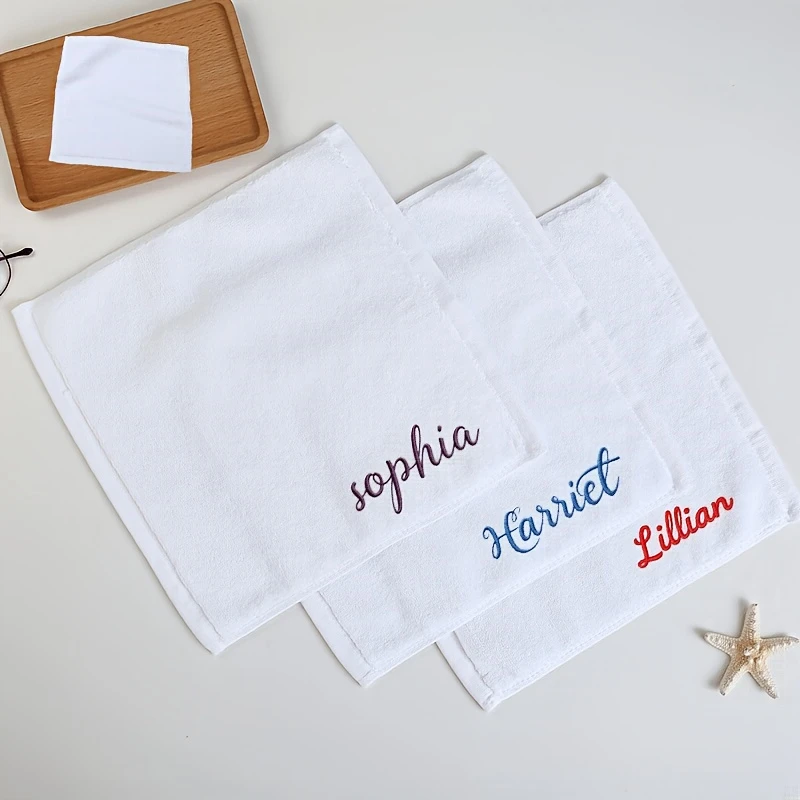 Embroidered Name Cotton Square Face Towel Custom Absorbent Hand Towel Perfect Daily Washing Accessory for Toddler Kindergarten