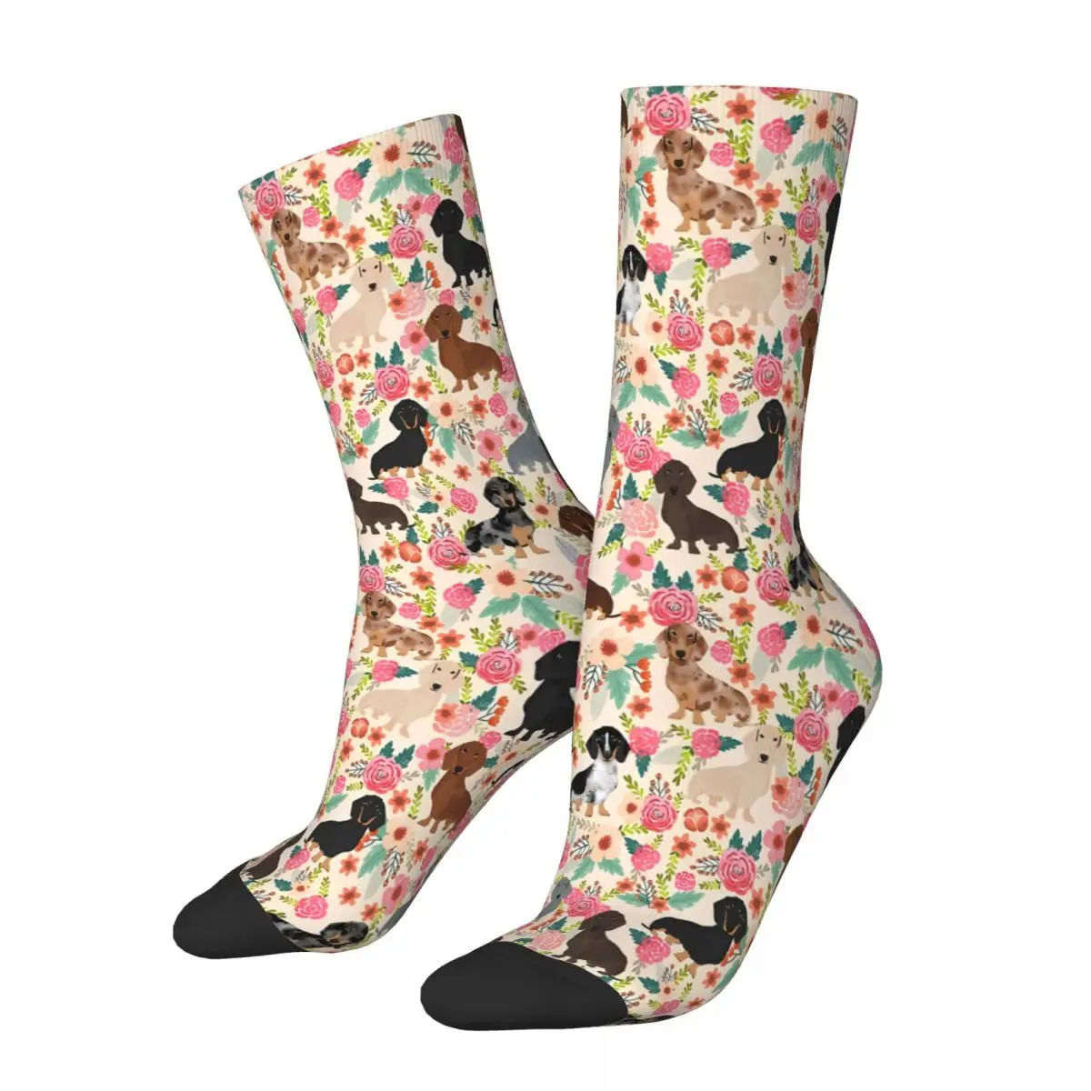 Floral Dog Dachshund Sausage Dog Socks Male Mens Women Autumn Stockings Polyester