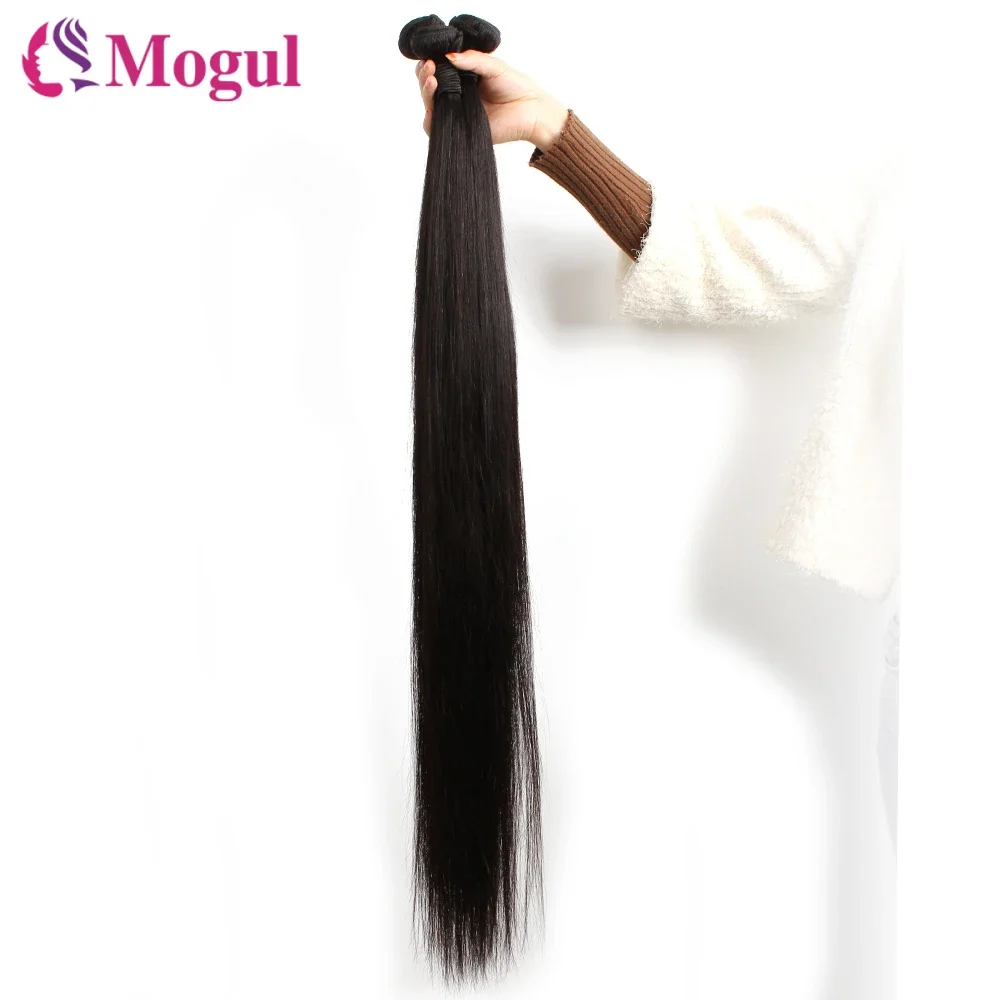 Mogul-mechones de cabello humano liso, mechones de pelo brasileño de doble trama, Color Natural, 10-30 ", Remy