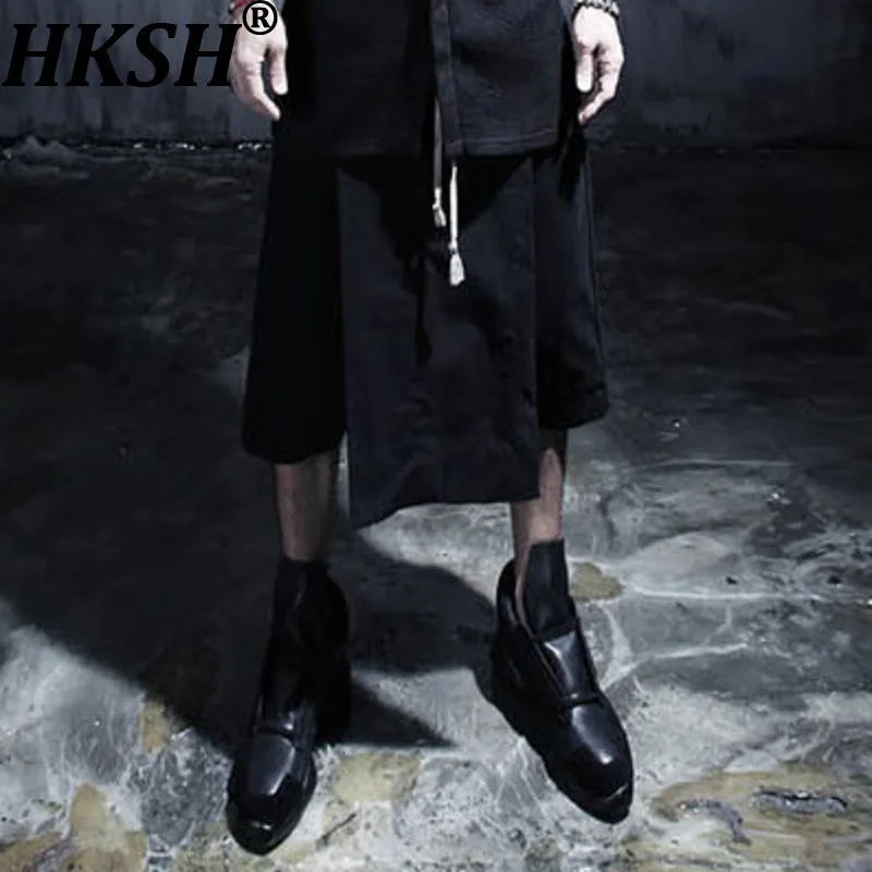 

HKSH Весна Лето Новый Мужской Прилив Темная Одежда High Street Модная Юбка До Колена Брюки Нишевые Стиль Сафари Повседневные Шикарные Шорты HK115