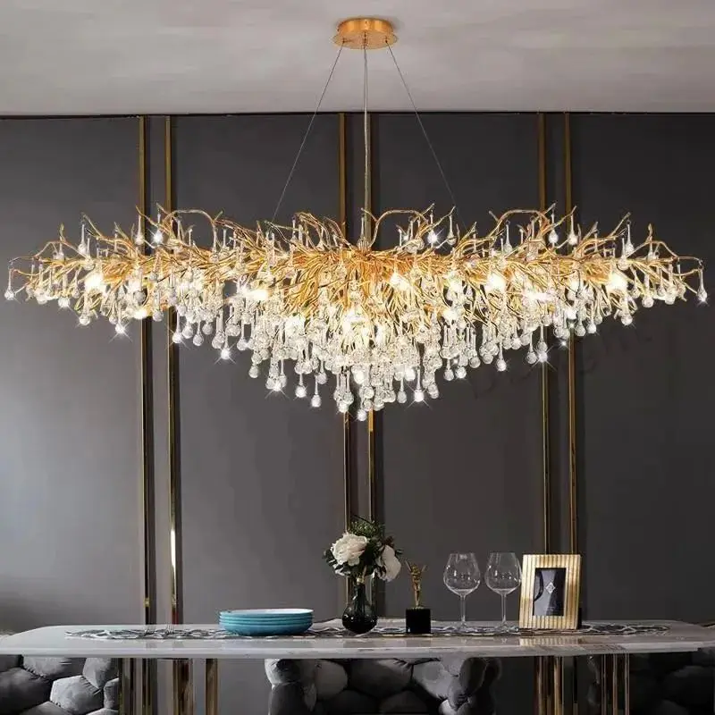 Modern Luxury big ceiling chandelier crystal golden Water Drop tree branch chandelier For Living Room Hotel Villa hall light