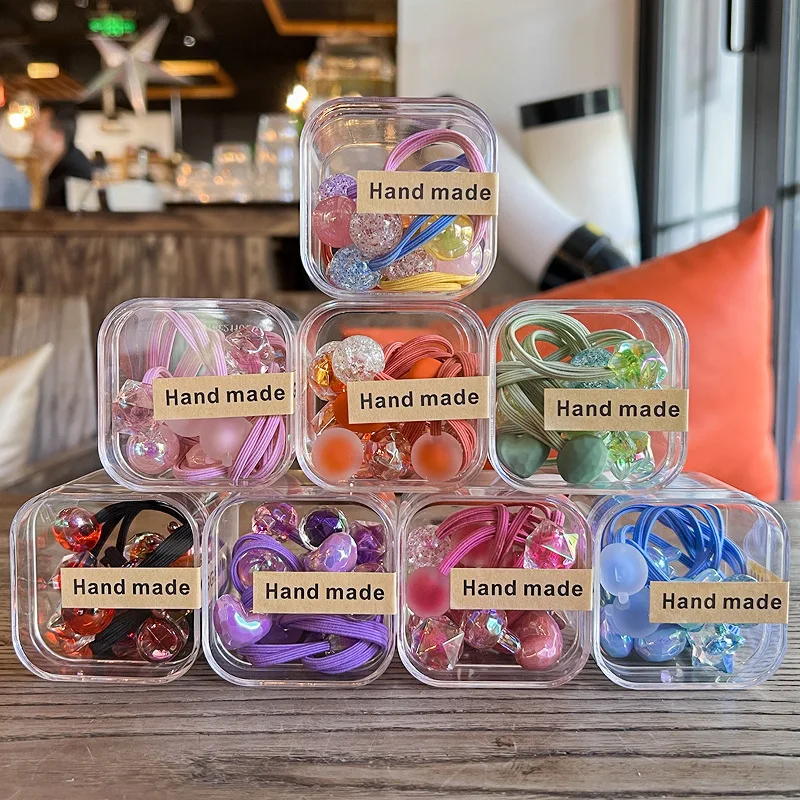 

Colorful Bead Hair Rings for Girls Simple Design Elastic Rubber Bands Cute Ponytail Holders Soft Non Slip Kids Headwear Box