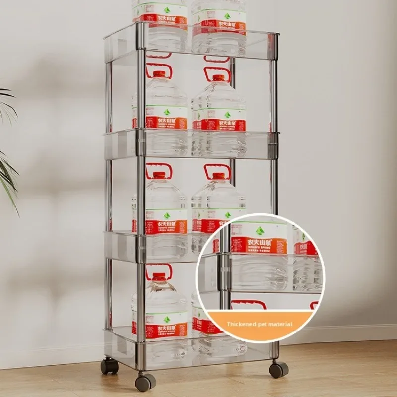 

Movable wheeled shelf Transparent multi-layer storage snack storage cart Floor narrow slit bookshelf