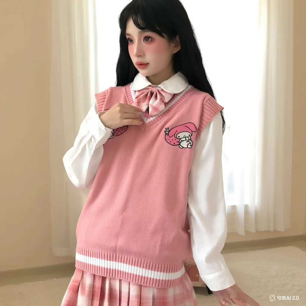 Kuromi Weste Kawaii Cinnamoroll Stickerei Stricken My Melody College Ärmellos Außenpassform Nische All-Match Literaturpullover
