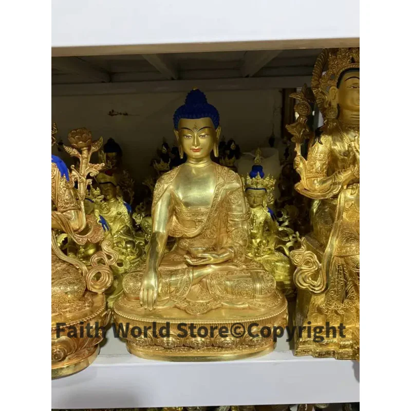 31CM large High grade gold gilding Tibet Guru Sakyamuni Buddha brass statue HOME family effective protection