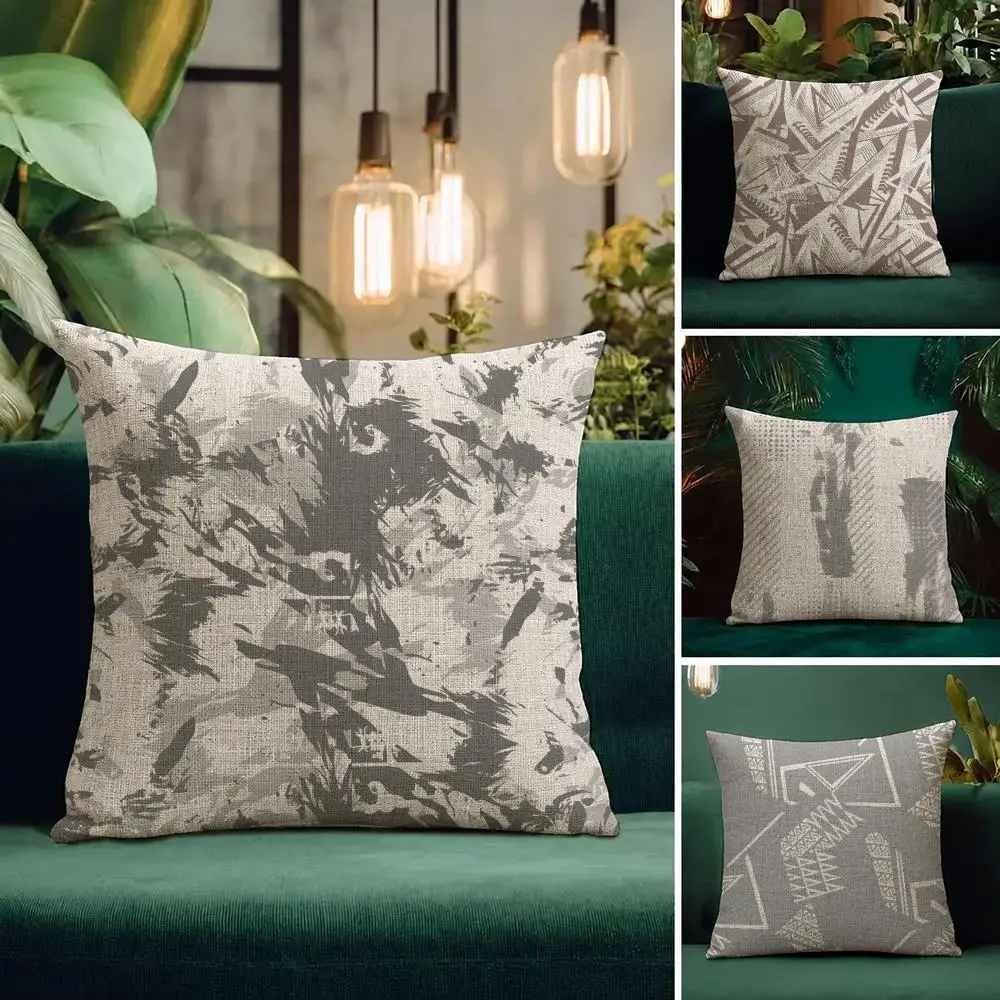 Pattern Gray Striped Geometric Cushion Cover Natural Linen Pillowcase Set All-in-One Decor Cushion Cover for Sofa Bedroom Chair