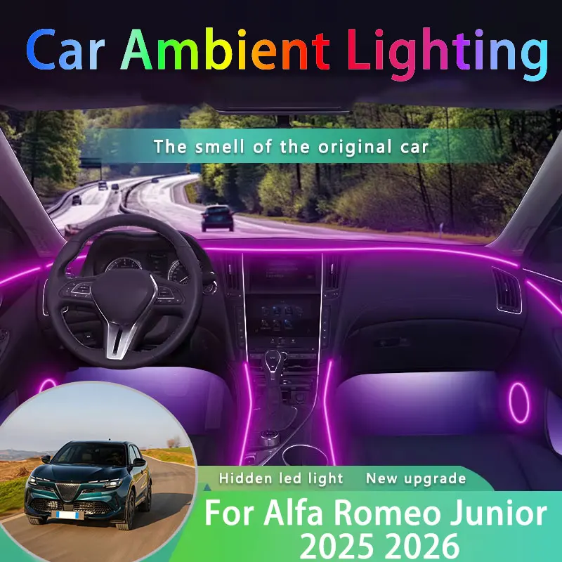 For Alfa Romeo Junior 2025 2026 64 Colour RGB Car Ambient Light App Controlled Car Interior Lights DIY Car Interior LED Strip
