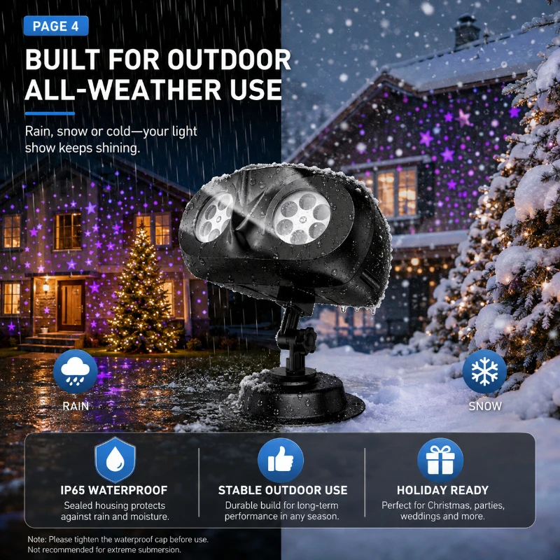Light Christmas Snow Projector LED Waterproof Outdoor Holiday Projector with Remote Control for Christmas Courtyard Decoration
