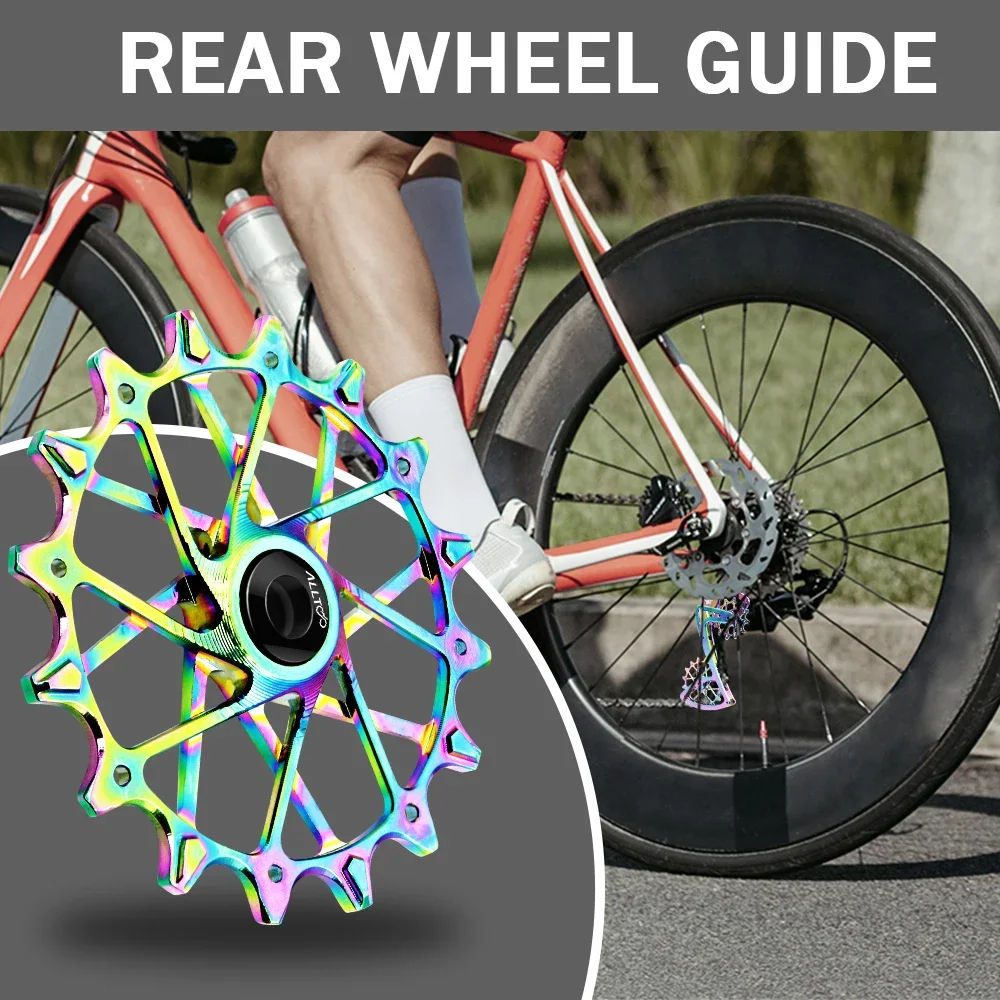 

Bike Bicycle Part 14T And 16T Ultralight Rear Derailleur Chain Guide Wheel Colorful Aluminum Alloy Frame Ceramic Bearing