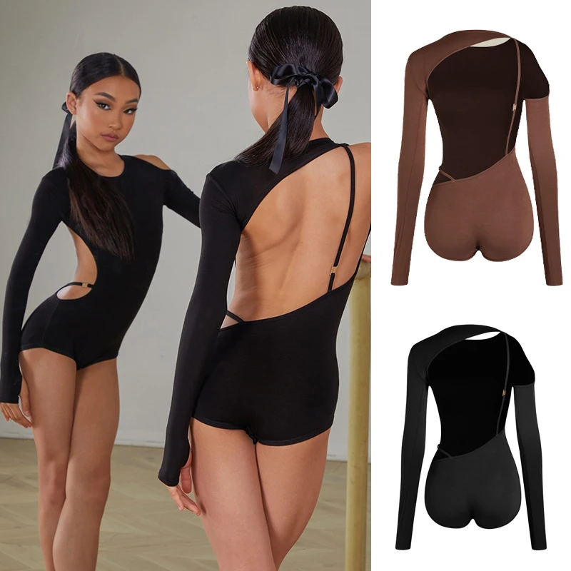 ZYM-Tops de baile latino para niñas, body Sexy de manga larga con Espalda descubierta, vestido de Chacha, Rumba y Tango, ropa de baile latino para niños, DQS15474