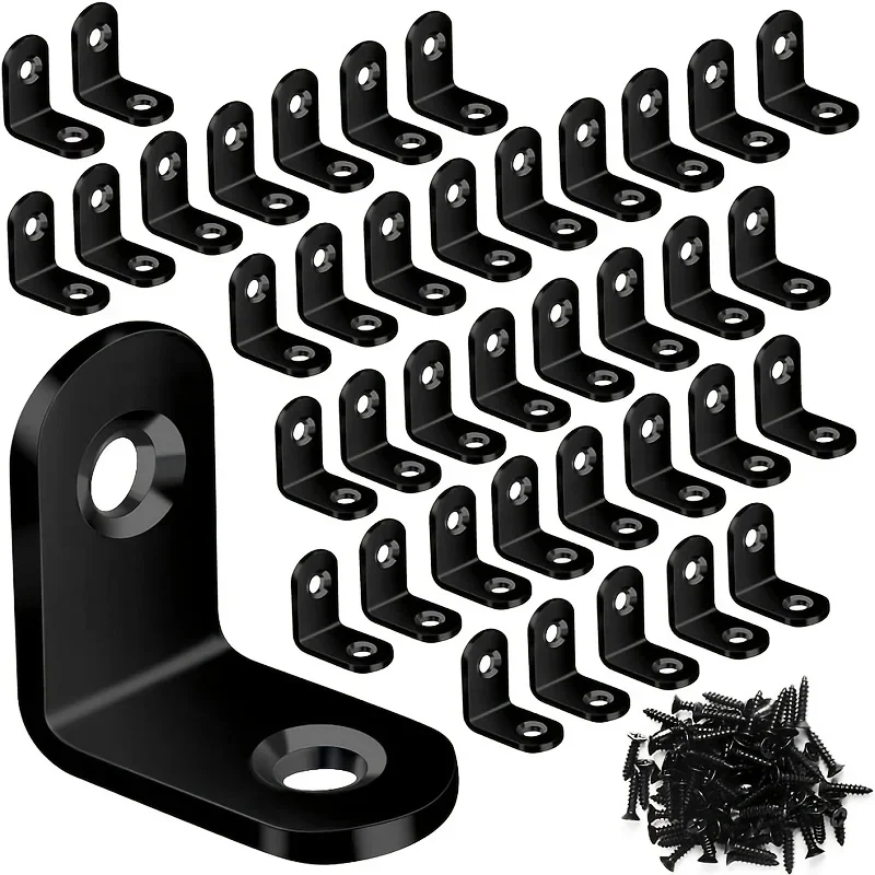 40pcs L Bracket Corner Bracket Set,Metal L Brackets For Shelves Wood Furniture Cabinets Chairs Drawers With 80 Screws