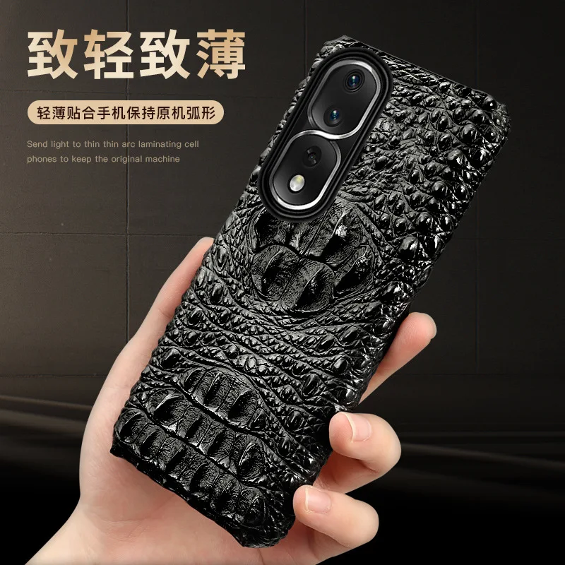 Hot New Veneer Genuine Leather Luxury 3d Crocodile Head Phone Case For Honor 80 70 60 50 Honor80 Honor70 Honor60 Pro Cover Cases