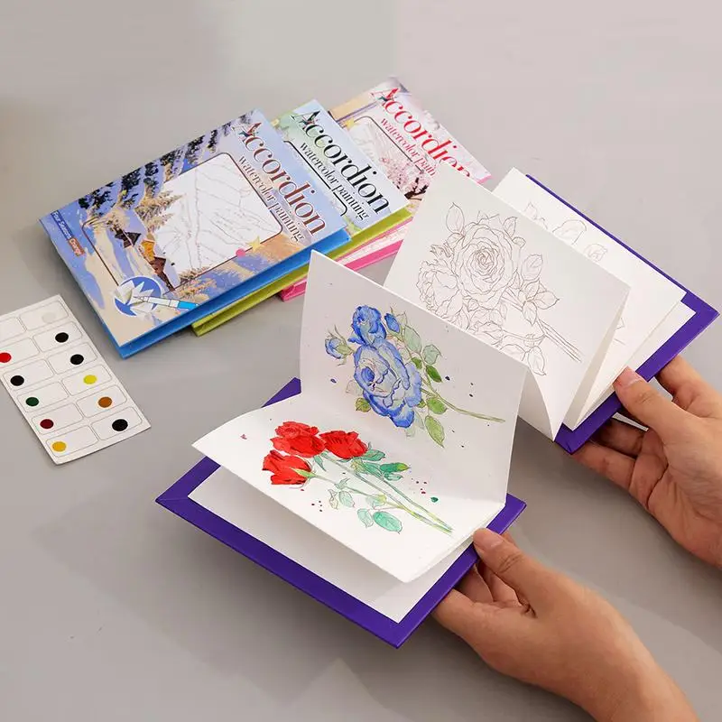 Portable Watercolor Painting Book, Graffiti , Foldable Coloring Book Kit With Built-in Paint, Holiday Birthday Gift