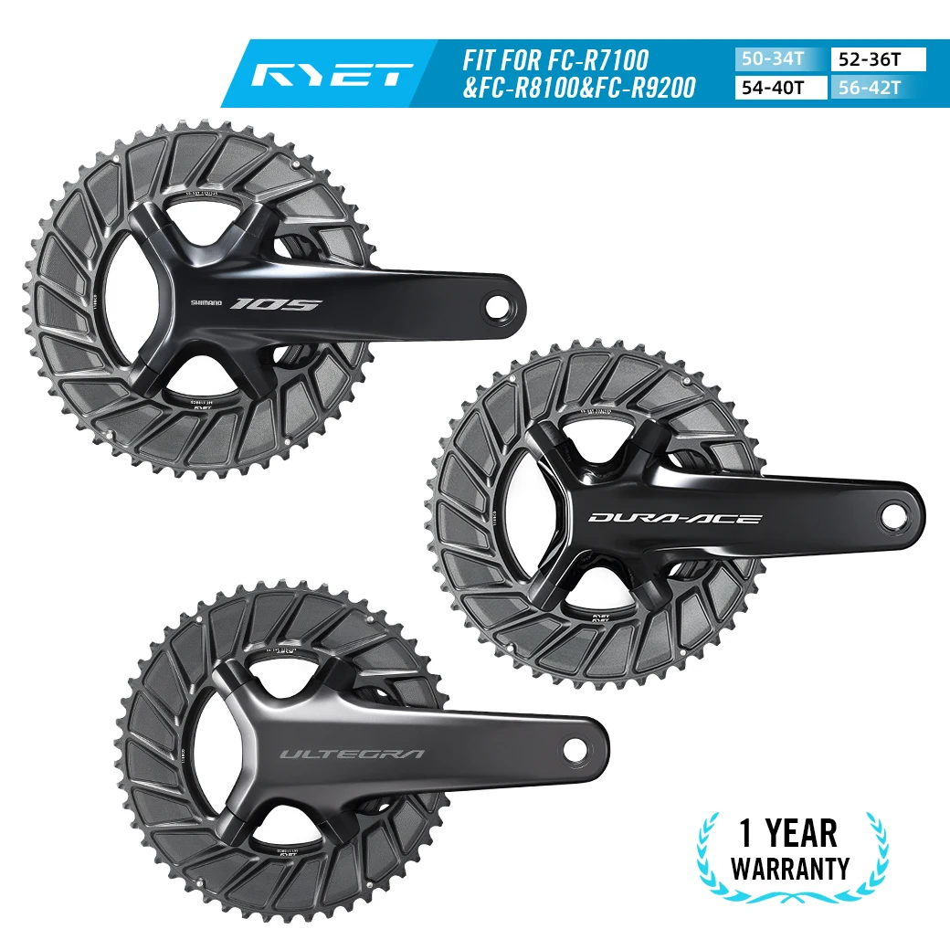 RYET 2X Road Bike Chainring 50-34T 52-36T 54-40T for 12S 11S FC-R7100 R8100 R9200 7075 Alloy 155g with Aero Cover